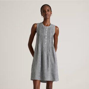 Quince 100% European Linen Sleeveless Swing Dress Gingham Black White Size Large
